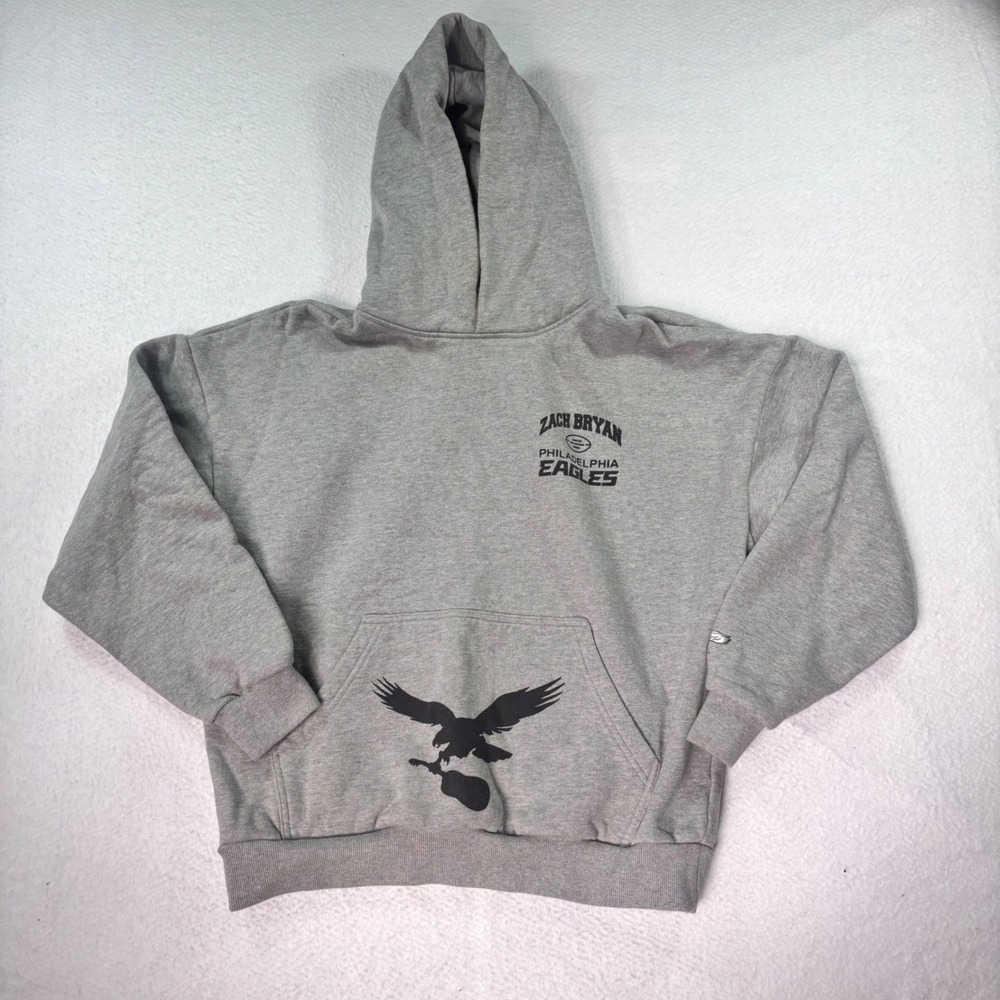 Zach Bryan Philadelphia Eagles Hoodie Gray Fleece Pullover Sweatshirt Size Small